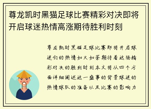 尊龙凯时黑猫足球比赛精彩对决即将开启球迷热情高涨期待胜利时刻