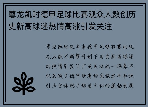 尊龙凯时德甲足球比赛观众人数创历史新高球迷热情高涨引发关注