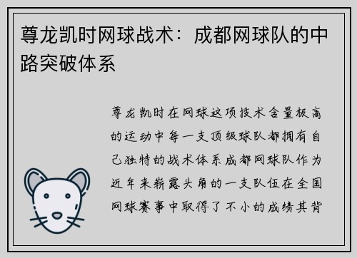 尊龙凯时网球战术：成都网球队的中路突破体系