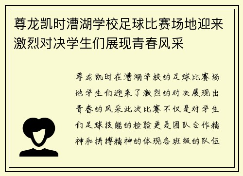 尊龙凯时漕湖学校足球比赛场地迎来激烈对决学生们展现青春风采
