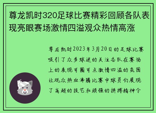 尊龙凯时320足球比赛精彩回顾各队表现亮眼赛场激情四溢观众热情高涨