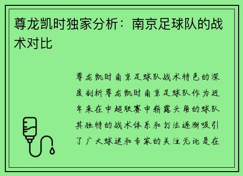 尊龙凯时独家分析：南京足球队的战术对比