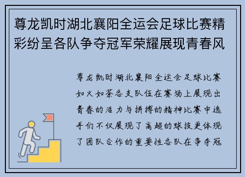 尊龙凯时湖北襄阳全运会足球比赛精彩纷呈各队争夺冠军荣耀展现青春风采