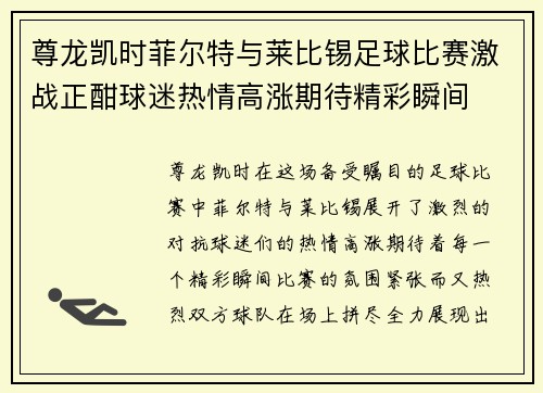 尊龙凯时菲尔特与莱比锡足球比赛激战正酣球迷热情高涨期待精彩瞬间