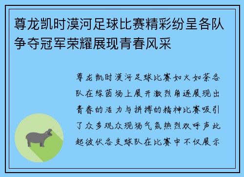 尊龙凯时漠河足球比赛精彩纷呈各队争夺冠军荣耀展现青春风采