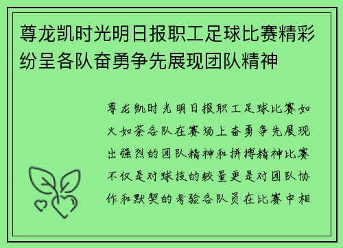 尊龙凯时光明日报职工足球比赛精彩纷呈各队奋勇争先展现团队精神